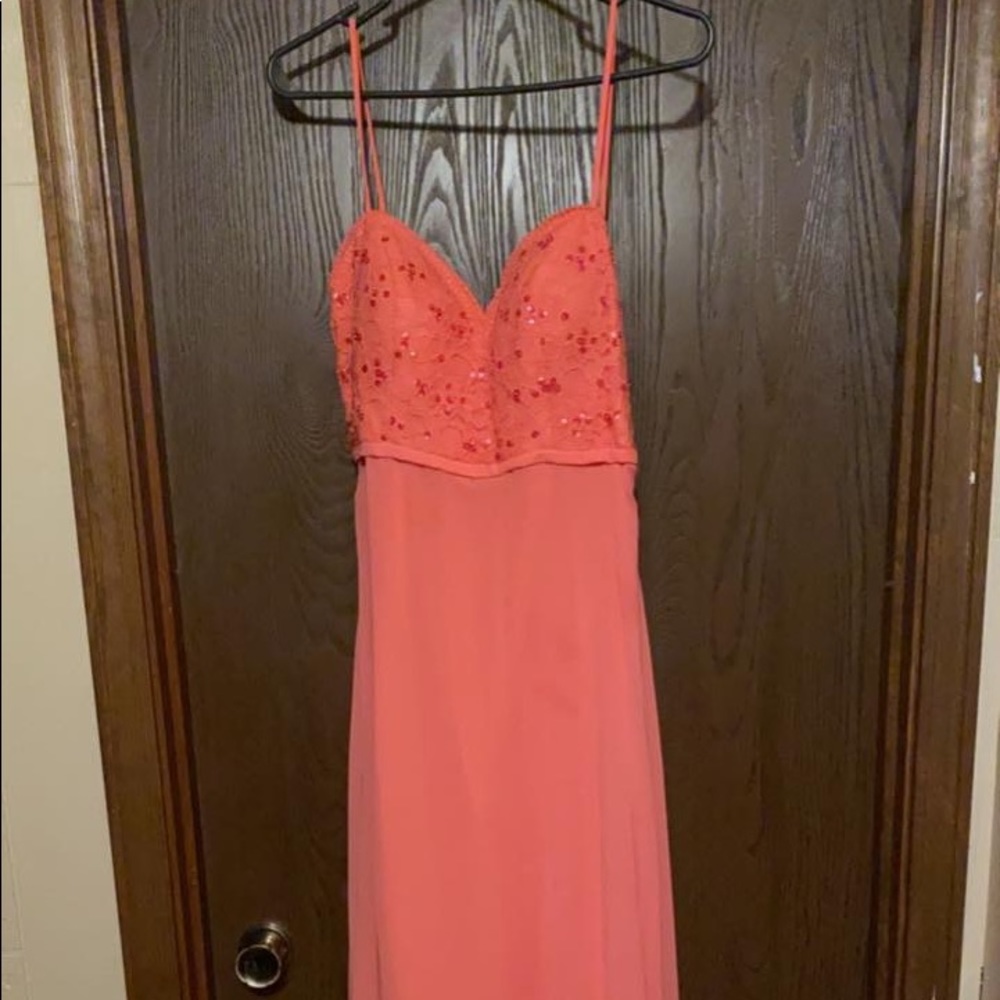 Coral floor length formal gown